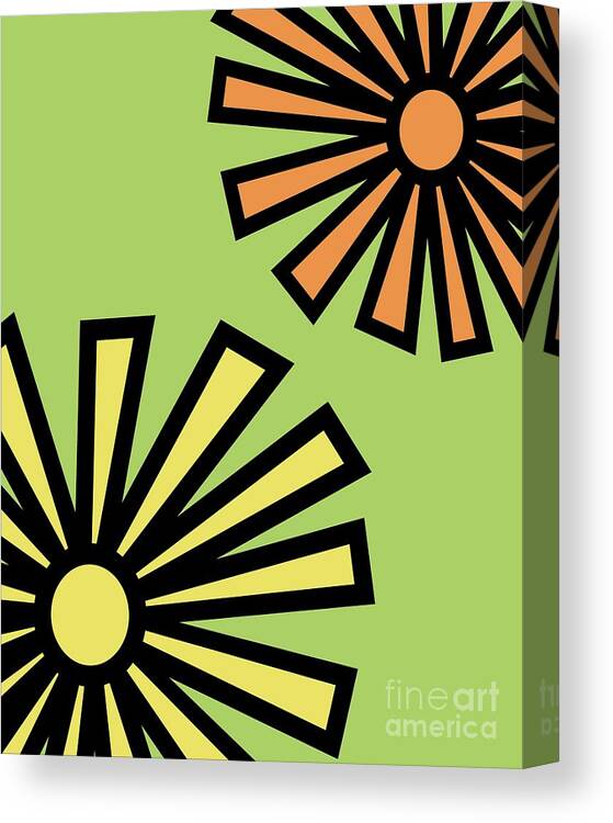 Mod Canvas Print featuring the digital art Mod Flowers 4 on Green by Donna Mibus