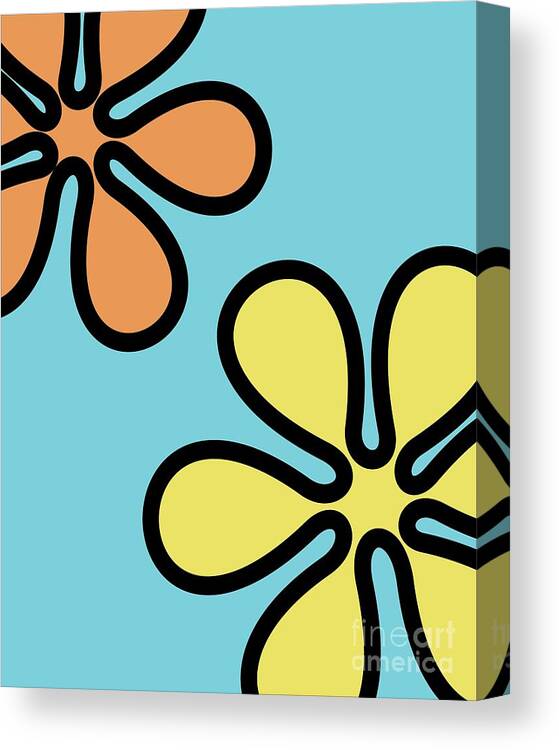 Mod Canvas Print featuring the digital art Mod Flowers on Blue by Donna Mibus