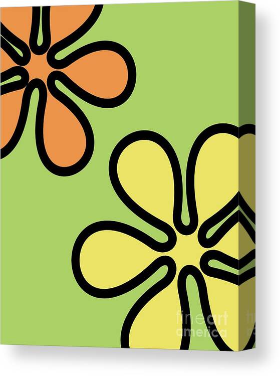 Mod Canvas Print featuring the digital art Mod Flowers on Green by Donna Mibus