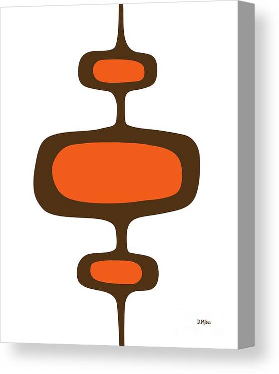 Mid Century Shapes Canvas Print featuring the digital art Mod Pod 1 Orange and Brown on White by Donna Mibus