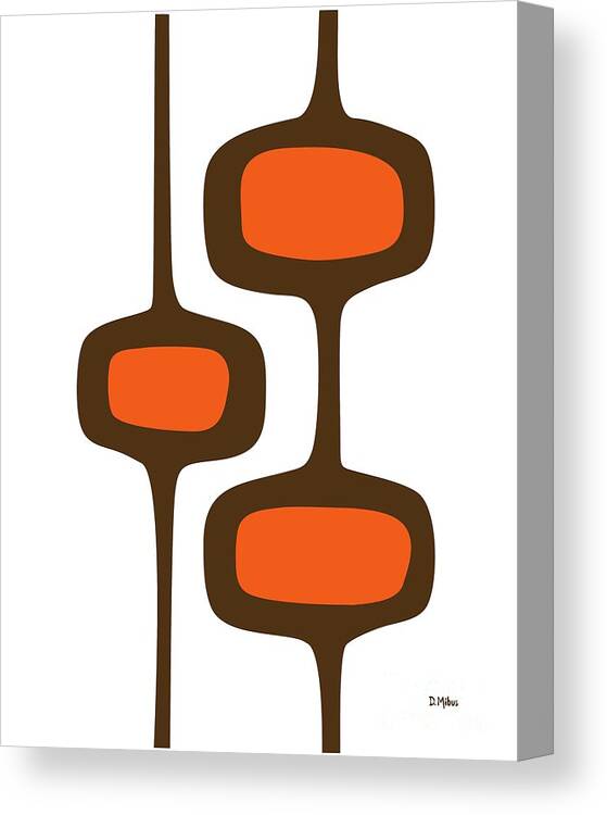 Mid Century Shapes Canvas Print featuring the digital art Mod Pod 2 Orange and Brown on White by Donna Mibus