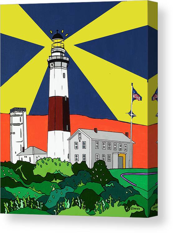 Montauk Point Lighthouse Longisland Eastend Canvas Print featuring the painting Montauk Light House by Mike Stanko