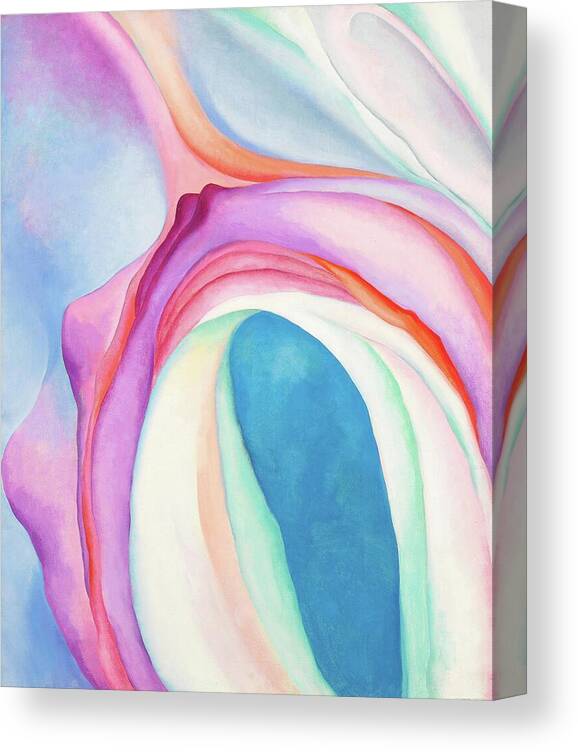 Georgia O'keeffe Canvas Print featuring the painting Music Pink and Blue No 2 - Colorful modernist abstract painting by Georgia O'Keeffe