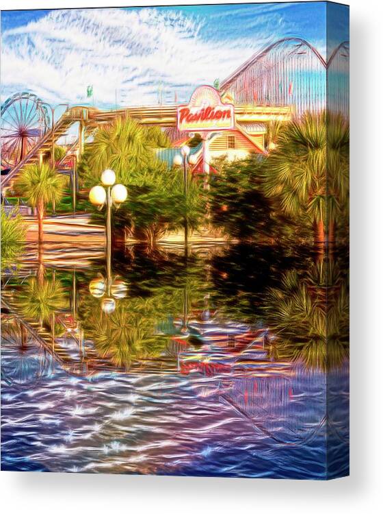Myrtle Beach Pavilion Park Photo Canvas Print featuring the mixed media Myrtle Beach Pavilion Park Reflection Painterly by Bob Pardue