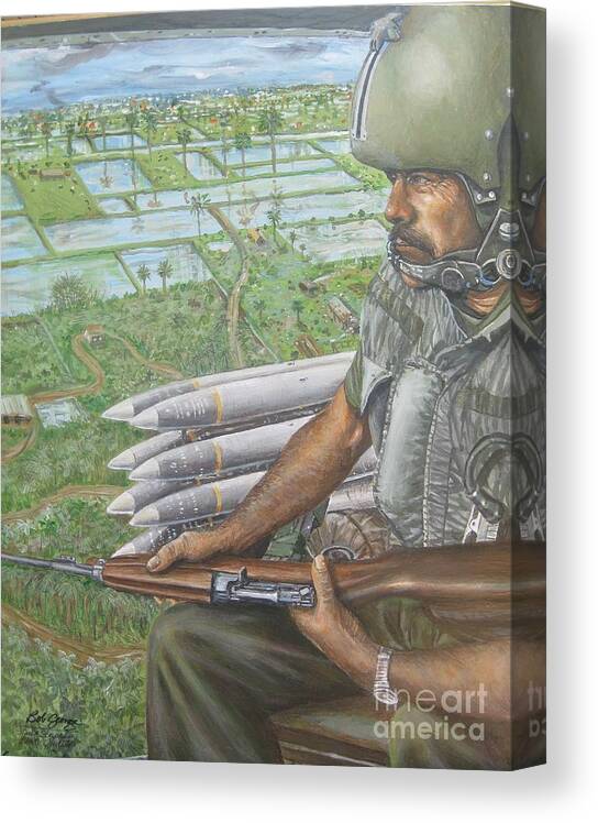 U.s Army Huey Door Gunner Canvas Print featuring the painting Nam Gunner - the Early Years by Bob George