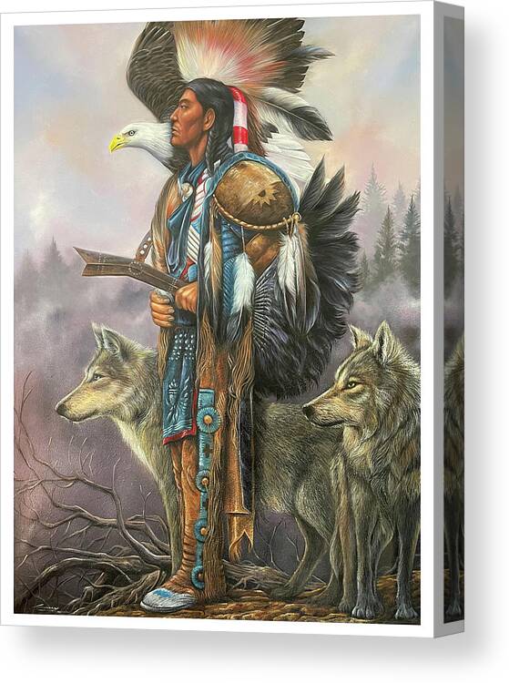 Brave W/ Wolf & Eagle Large 16 X 20" Picture Print New In Lithograph 