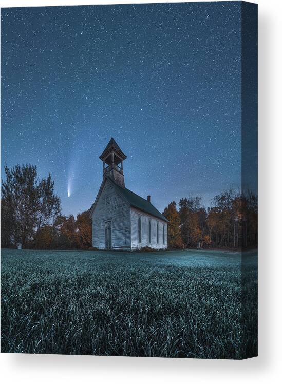 Neowise Canvas Print featuring the photograph Neowise over Pickle Church by Darren White