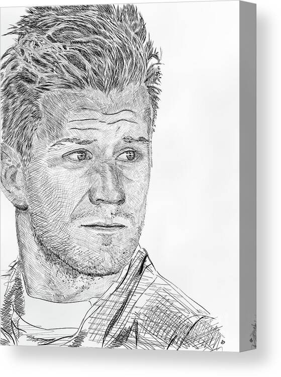 F1 Canvas Print featuring the drawing Nico Hulkenberg crosshatch pen portrait by Moospeed Art
