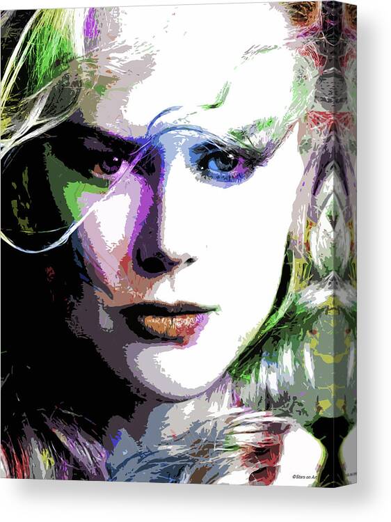 Nicole Kidman Canvas Print featuring the digital art Nicole Kidman psychedelic portrait by Movie World Posters