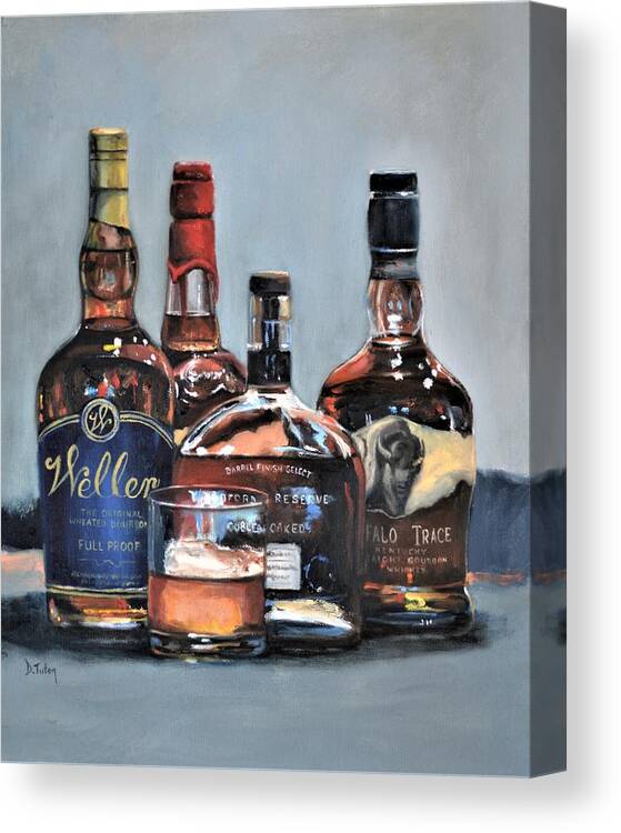 Bourbon Canvas Print featuring the painting Weller and Friends - Bourbon Bar Painting by Donna Tuten