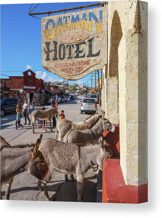 Oatman Canvas Print featuring the photograph Oatman Hotel Check In, Arizona by Don Schimmel