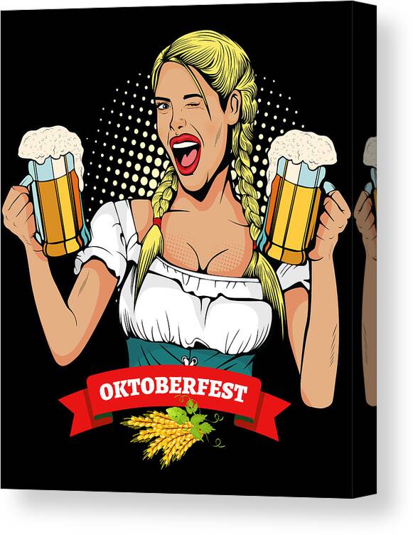 Beer Canvas Print featuring the digital art Oktoberfest German Waitress Kellner by Flippin Sweet Gear