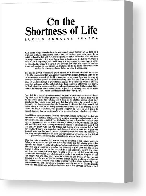 On The Shortness Of Life Canvas Print featuring the digital art On the Shortness of Life 01 - Lucius Annaeus Seneca Quote - Literature Print by Studio Grafiikka