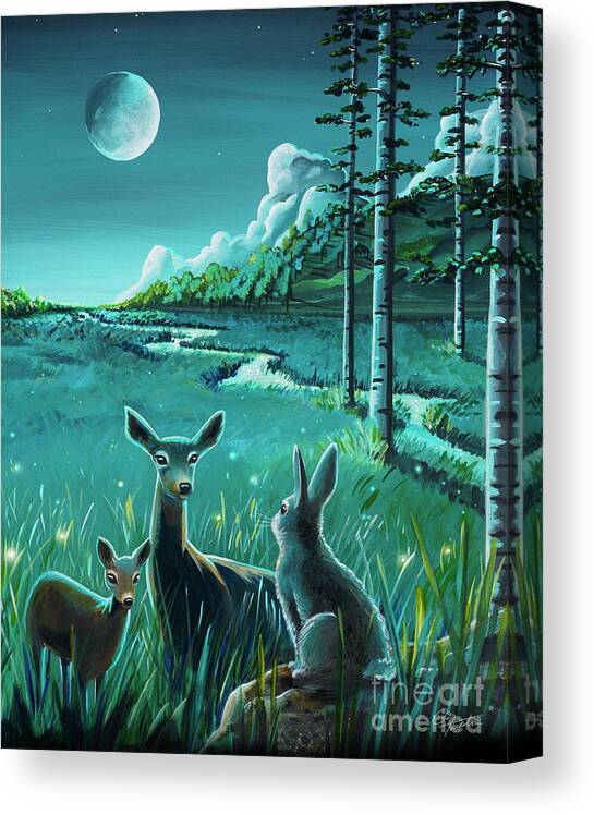 Night Canvas Print featuring the painting One Night In The Meadow by Cindy Thornton