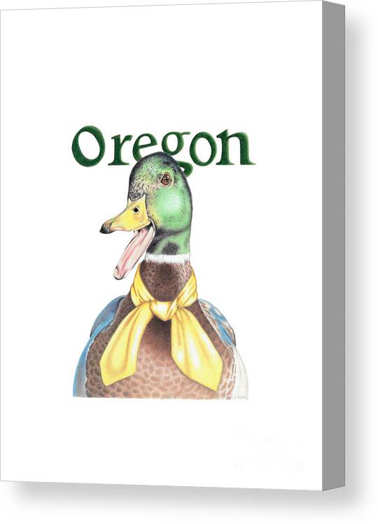 Oregon Canvas Print featuring the drawing Oregon Duck with Transparent Background by Karrie J Butler