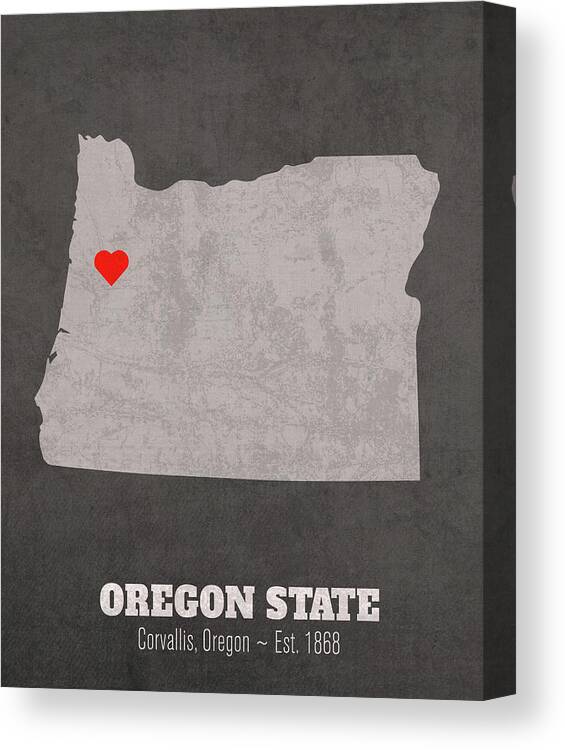 Oregon State University Canvas Print featuring the mixed media Oregon State University Corvallis Oregon Founded Date Heart Map by Design Turnpike
