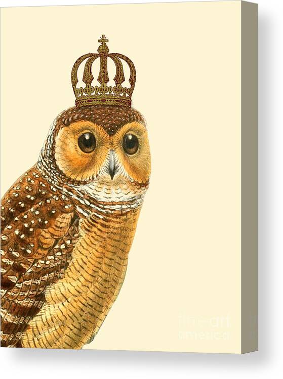 Owl Canvas Print featuring the digital art Owl With Crown by Madame Memento