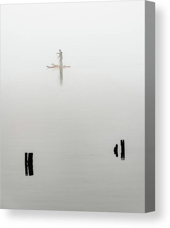 Hudson River Canvas Print featuring the photograph Paddleboarder in Fog by Kevin Suttlehan