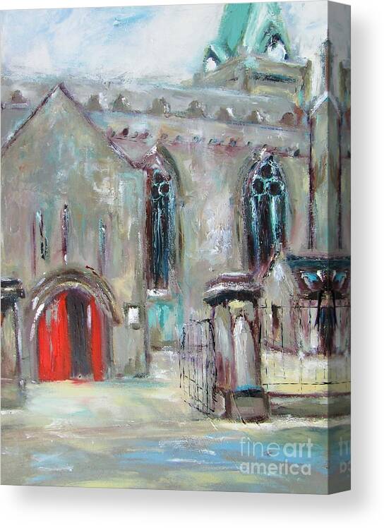 Church Paintings Canvas Print featuring the painting Painting Of St Nicholas Church by Mary Cahalan Lee - aka PIXI