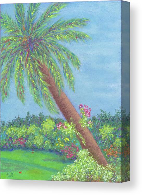 Palm Trees Canvas Print featuring the pastel Orchids on a Palm Tree by Anne Katzeff