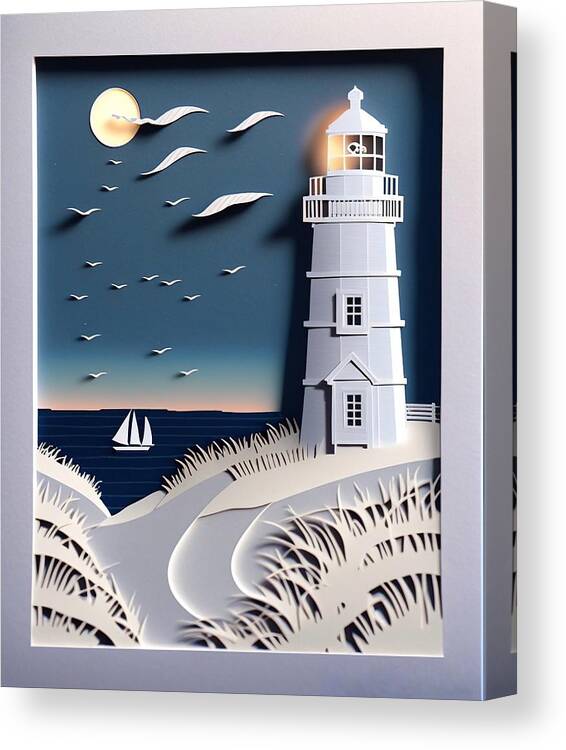 Nantucket Canvas Print featuring the digital art Paper Lighthouse by Nickleen Mosher