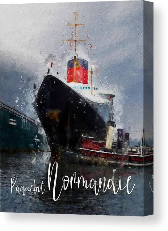 Steamer Canvas Print featuring the digital art Paquebot Normandie by Geir Rosset