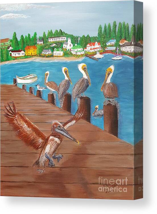 Pelican Canvas Print featuring the painting Pelican Haven by Elizabeth Mauldin