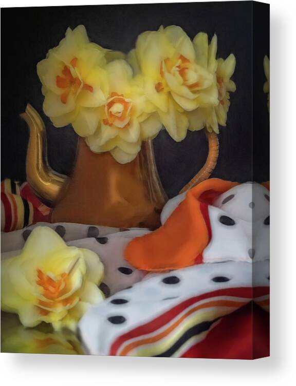 Yellow Daffodils Canvas Print featuring the photograph Petals and Lace by Sylvia Goldkranz