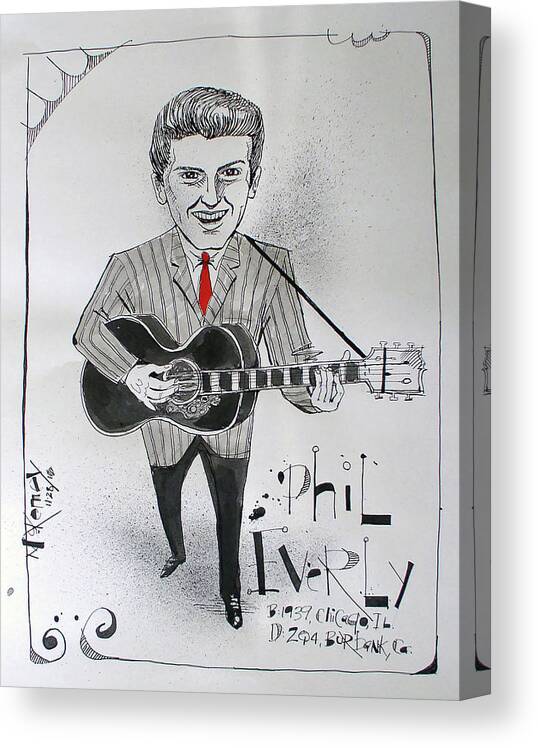  Canvas Print featuring the drawing Phil Everly by Phil Mckenney