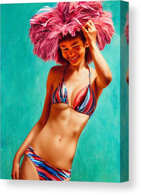 Pink Canvas Print featuring the digital art Pink Feather Hat by Craig Boehman