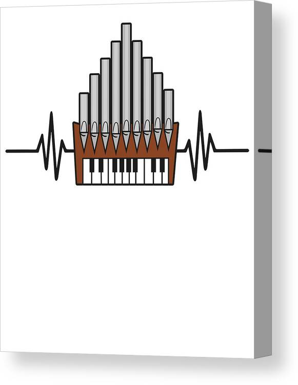 Pipe Organ Canvas Print featuring the digital art Pipe Organ Instrument Pipes Church Organ Heartbeat by Toms Tee Store