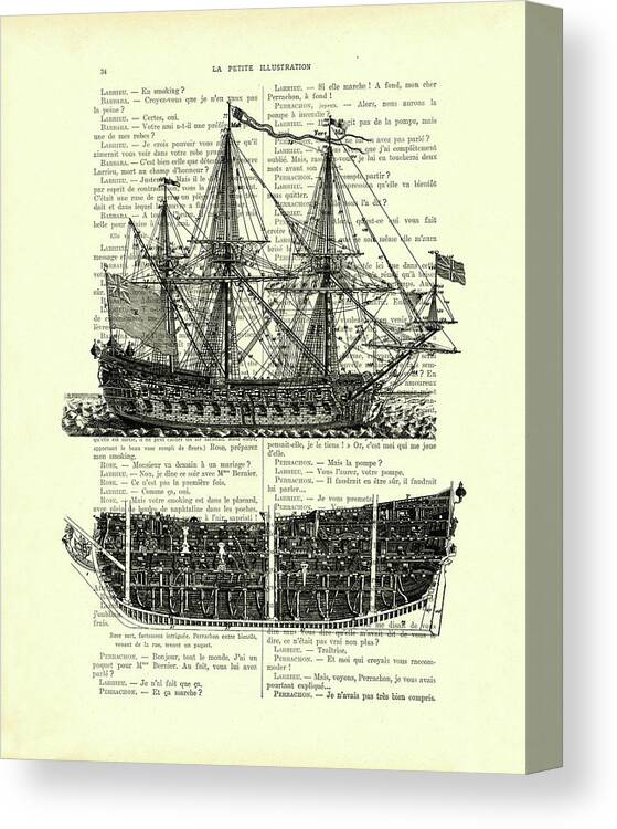 Ship Canvas Print featuring the mixed media Pirate Ship Diagram by Madame Memento