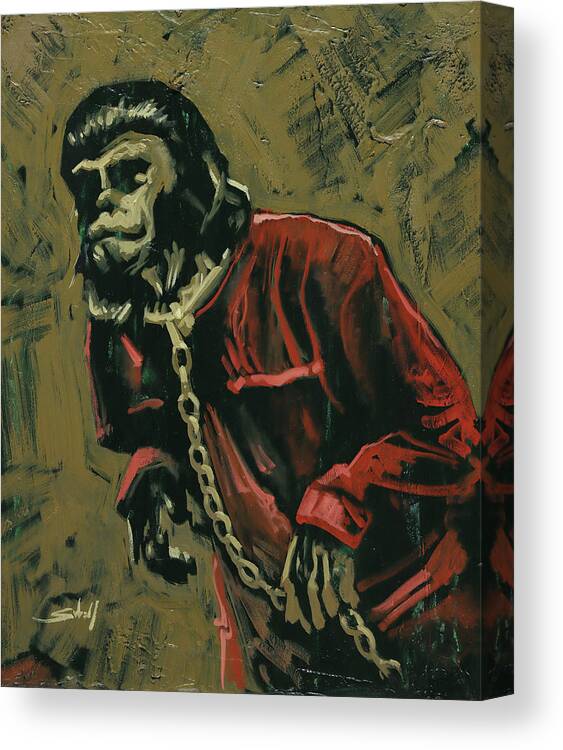 Planet Of The Apes Canvas Print featuring the painting Planet of the Apes - Cesar by Sv Bell