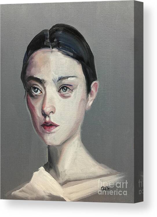 Oil Portrait Canvas Print featuring the painting Portrait of a girl with haunting eyes by Greta Corens