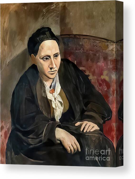 Portrait Of Gertrude Stein Canvas Print featuring the painting Portrait of Gertrude Stein by Pablo Picasso 1906 by Pablo Picasso