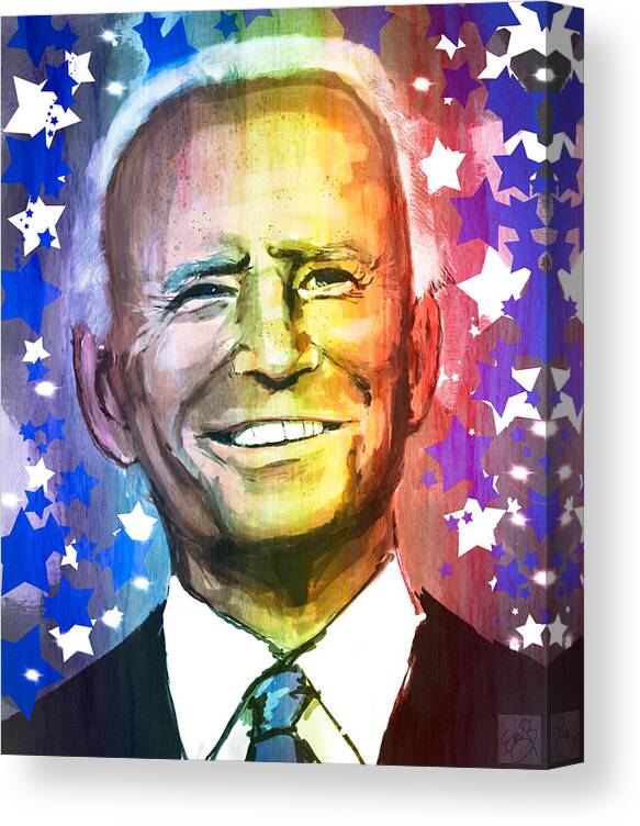 Biden Canvas Print featuring the mixed media President Biden - Rainbow by Eileen Backman