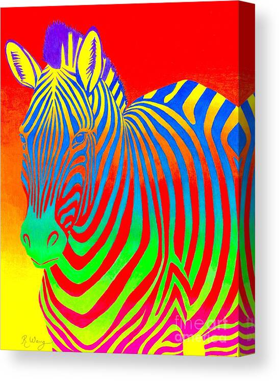 Zebra Canvas Print featuring the drawing Psychedelic Rainbow Zebra by Rebecca Wang