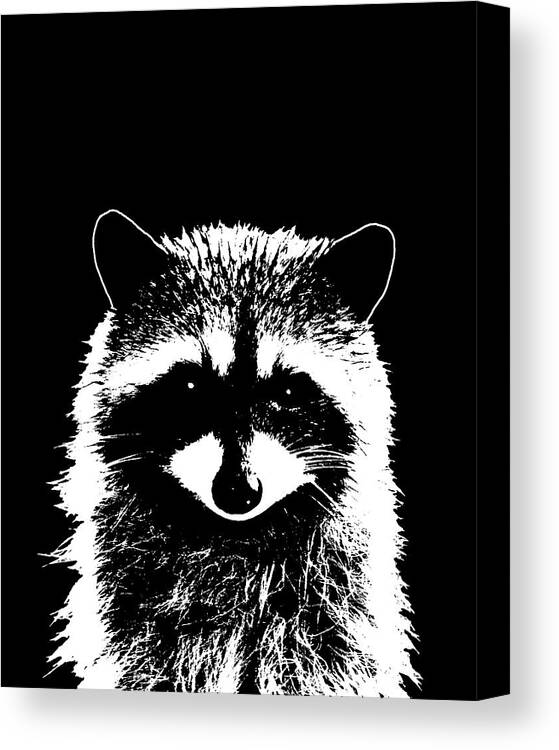 Raccoon Canvas Print featuring the mixed media Raccoon 25 Black and white by Lucie Dumas