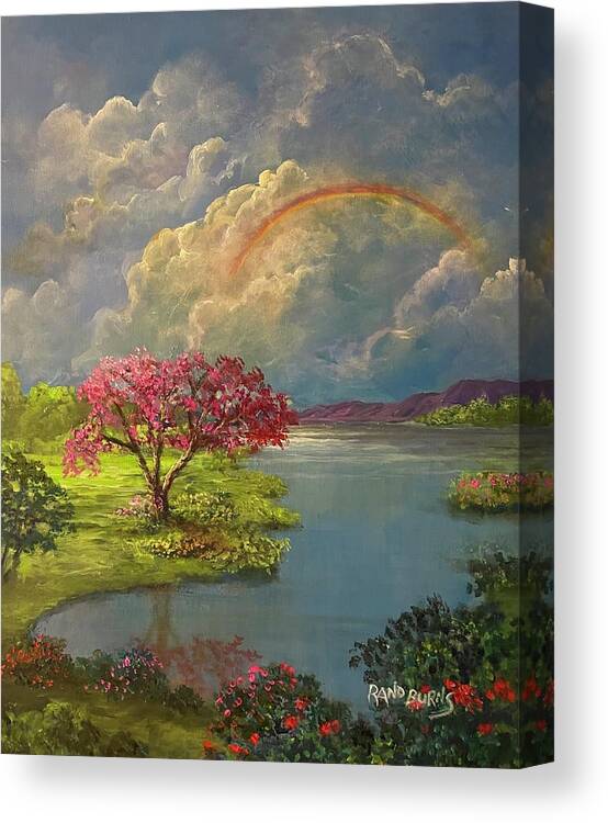 Rainbow Canvas Print featuring the painting Rainbow, The Promise of God/ El Arco De Iris La Promesa De Dios by Rand Burns