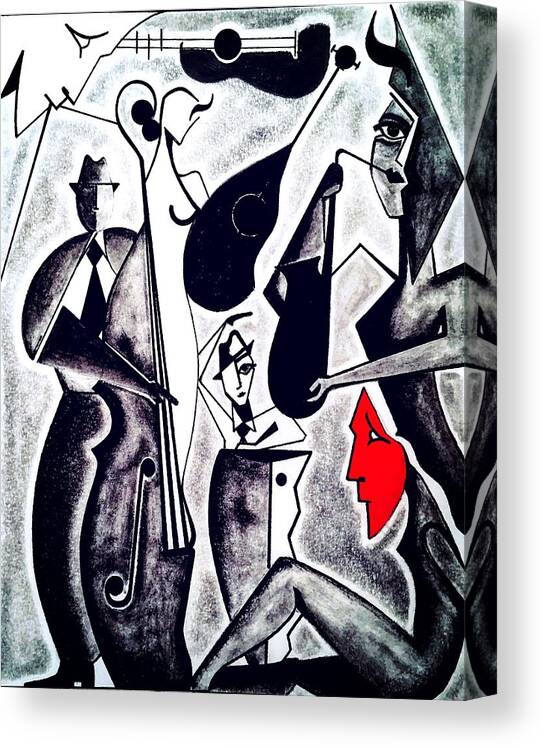 Wall Art Canvas Print featuring the digital art Red Faced Jazz by Bodo Vespaciano