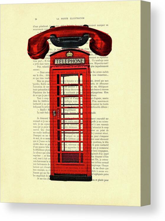 London Canvas Print featuring the digital art Red phone booth by Madame Memento