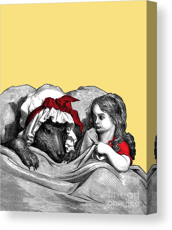 Little Red Riding Hood Canvas Print featuring the digital art Red Riding Hood and the Big Bad Wolf by Madame Memento
