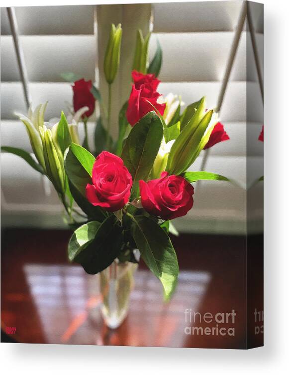 Red Roses Canvas Print featuring the photograph Red Roses Morning Sun by Brian Watt