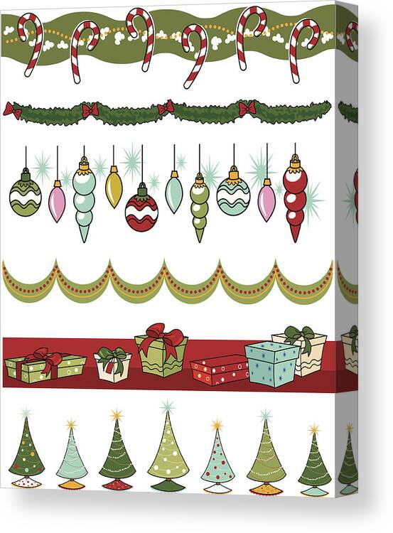 1950-1959 Canvas Print featuring the drawing Retro Christmas Deco Borders by Peanutpie