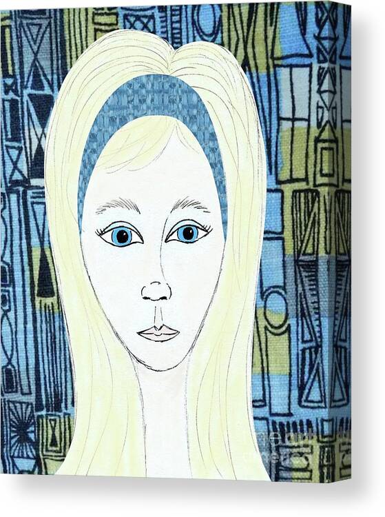 Retro Portrait Canvas Print featuring the mixed media Retro Face in Blue by Donna Mibus