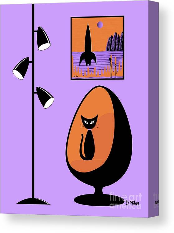 Mid Century Modern Canvas Print featuring the digital art Orange and Purple Space Aliens by Donna Mibus
