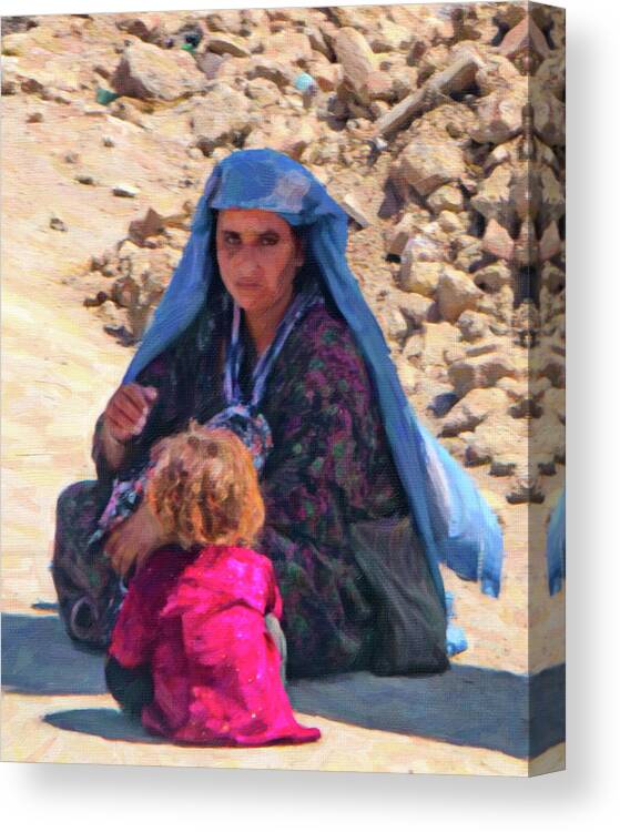 Kabul Canvas Print featuring the photograph Roadside Afghan Woman and Child by SR Green