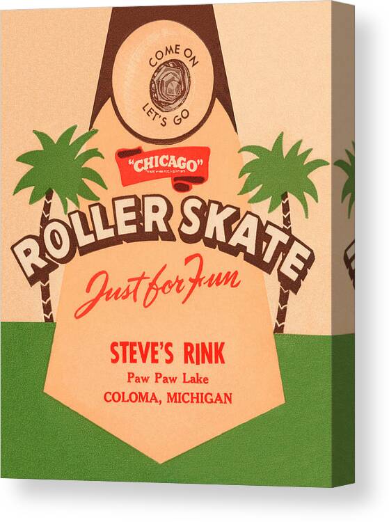 Vintage Canvas Print featuring the drawing Roller Skate Just for Fun by Vintage Roller Skating Posters