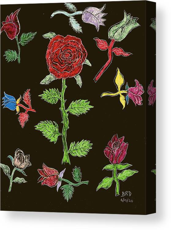 Roses Canvas Print featuring the drawing Rose Fantasy by Branwen Drew