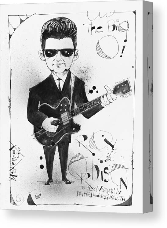  Canvas Print featuring the drawing Roy Orbison by Phil Mckenney